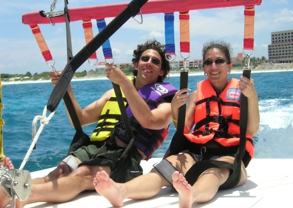 Evan Marc Katz with wife, parasailing