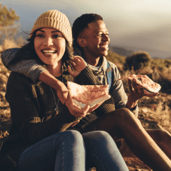 Love u success story of a happy couple eating pizza