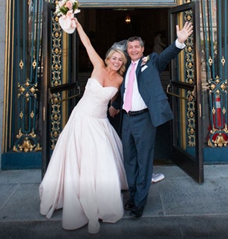 newly-wed couple with a young bride, and middle-aged groom